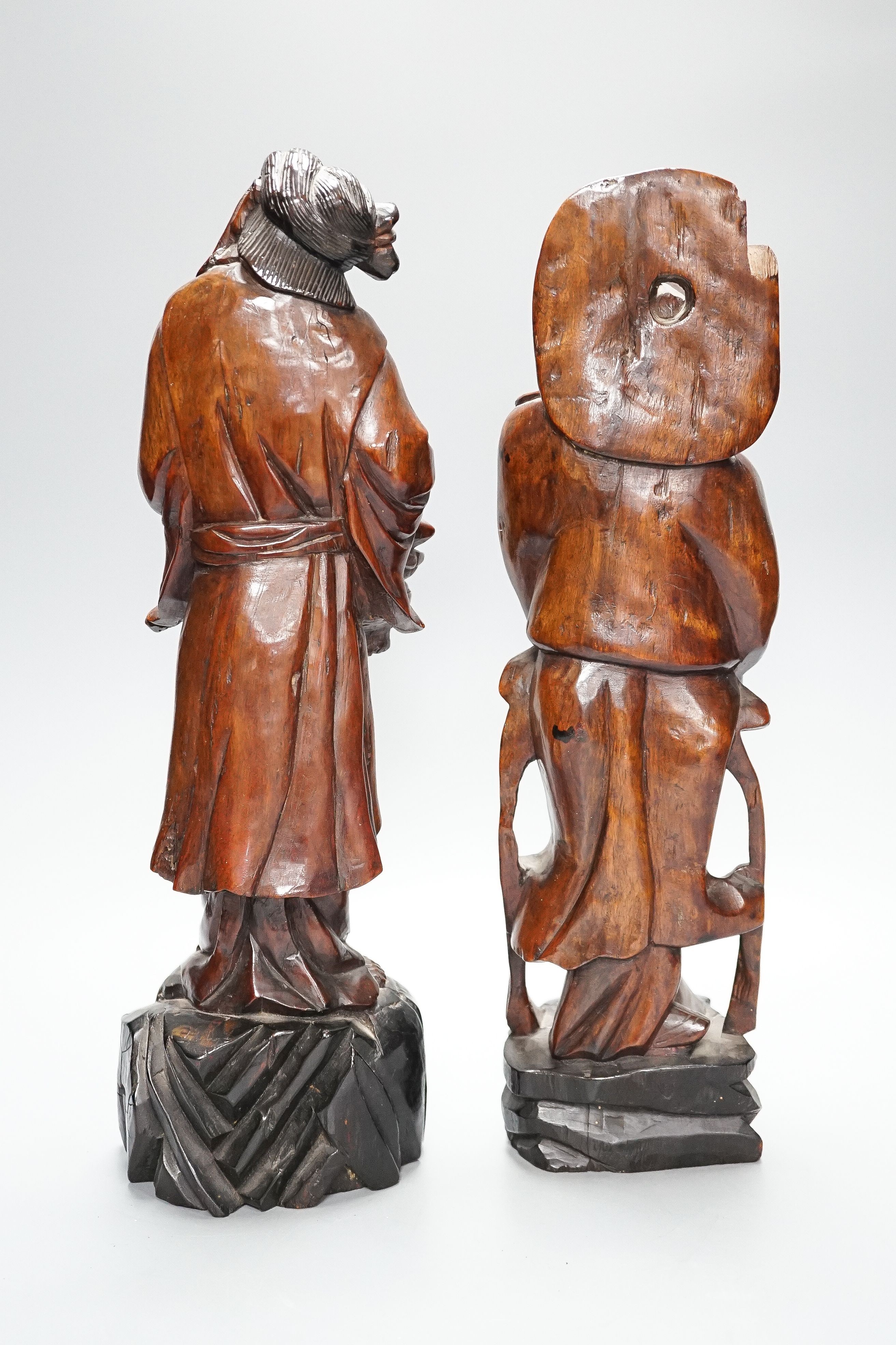 Two early 20th century Chinese carved hardwood figures of ladies 39cm